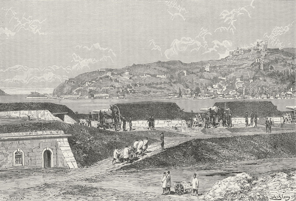 TURKEY. Turkish guns Black Sea entry Bosphorus c1885 old antique print picture